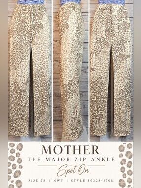 MOTHER The Major Zip Ankle Jeans 28 Spot On Leopard Animal Print NWT